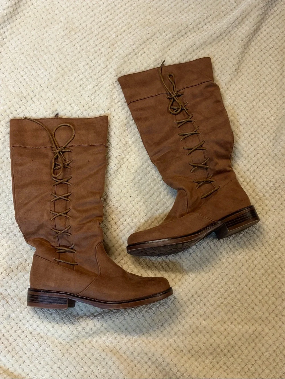 Kids Tall Lace-Back Riding Boots in Brown